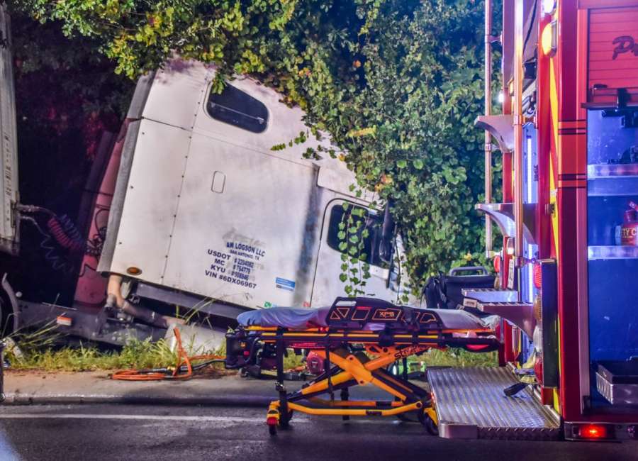 Crews rescue woman after tractor-trailer crash in Turin roundabout