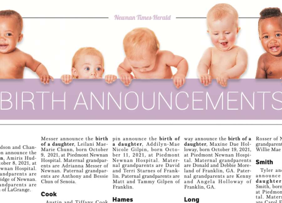 Birth Announcements The Newnan TimesHerald