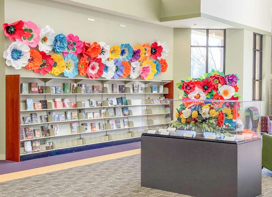 Paper flowers on display at Central Library
