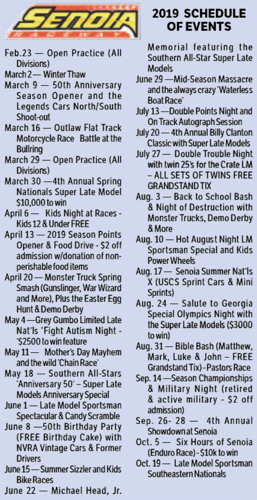 Senoia Raceway Announces 19 Schedule Of Events The Newnan Times Herald